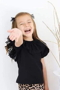 Black Lace Detail Collar T Shirt - Picture 1 of 10