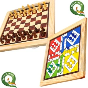Chess and Ludo 2 in 1 Board Game Wood-Crafted Reversible Game Set - Picture 1 of 4
