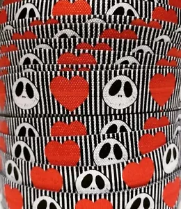 FOE, Jack Skellington, Red Hearts elastico pieghevole 5/8" da cortile NUOVO - Foto 1 di 1