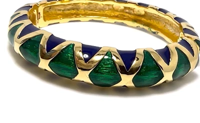 KENNETH JAY LANE, NAVY/GREEN GOLD BANGLE BRACELET - Image 1 of 4
