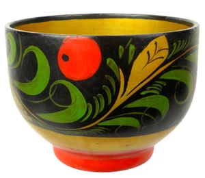 Khokhloma Russian Lacquered Hand-Painted 3" Wide Wooden Cup With Berries Unused  - Picture 1 of 7