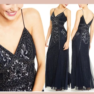 NWT JUMP Apparel [ Juniors 3/4 ] Spaghetti Strap Embellished Gown Navy J1733 - Picture 1 of 12
