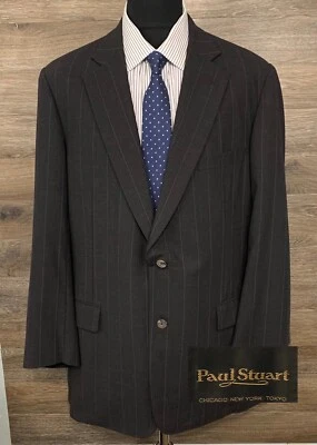 Blazer Paul Stuart masculino cinza escuro listrado dois botões casaco esportivo terno jaqueta 45L - Imagem 1 de 4