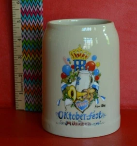  TWO Vintage Oktoberfest Hofbrau German Beer Mug Stein ~ Art by Rupert Stoeckl - Picture 1 of 12