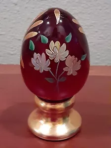 FENTON Glass Ruby Red Floral Gold Ltd. Ed. PEDESTAL EGG Figurine by D. ANDERSON - Picture 1 of 6