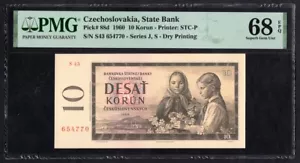 Czechoslovakia 10 Korun 1960 P88d PMG 68 Superb Gem Unc EPQ * TOP POP * !!! - Picture 1 of 2