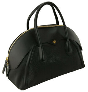 MCM Bowler Bag Tote Black Leather Large Bowler Top Zip Marion Handbag RRP£895