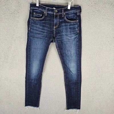 Rag & Bone DRE Jeans Womens 26 Blue Denim Boyfriend In Yesler Dark Wash Raw Hem - Image 1 of 4