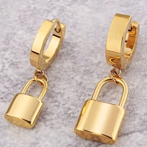 Orecchini Clip Personalità Lucchetto Pendente Acciaio Inox Orecchini Unisex - Foto 1 di 16