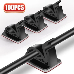 100PCS Cable Clips Self-Adhesive Hooks Wire Cord Manage Holder Organizer Clamps - Picture 1 of 7