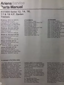 Ariens 931000 12 14 16 17 19 hp Lawn Garden Tractor & Implement Parts Manual GT- - Picture 1 of 3