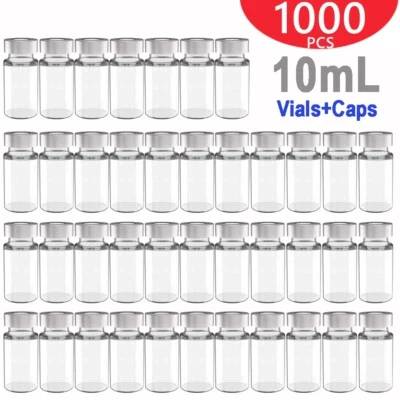 1000PCS 10ml Sample Vials+Aluminum Caps 20mm Crimp Top Clear Glass Bottle HPLC  - Image 1 of 4