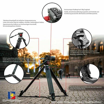 Tripod Profi-Kamera- und Videostativ *top* 10kg Fluidkopf 180cm Höhe! - Bild 1 von 4