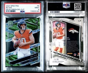 2024 Panini Spectra - Rookies Bo Nix #6 Neon Green Prizm Die-Cut /30 RC PSA 9 - Foto 1 di 1