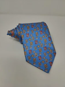 Leonard Paris Men's Tie Blue Gemstones Jewels Pattern 100% Silk Necktie Italy - Imagen 1 de 8