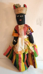 Vintage 1960er handgefertigte karibische schwarze Puppe Volkskunst rustikaler Strohhut 19" groß - Bild 1 von 10