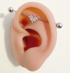 STERILIZE PACK: ADORABLE 3 CZs HEART 14g Surgical Steel Industrial Barbell. - Picture 1 of 15