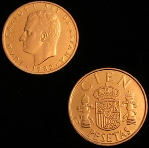 SPAIN, JUAN CARLOS I-8, 100 PESETAS 1982, FLEUR DE LIS OBVERSE, UNCIRCULATED. - Picture 1 of 1