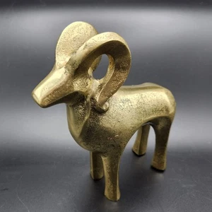 Ram Big Horn Figure Aries MCM Hollow Brass Metal Danish Modern 6" - Picture 1 of 9