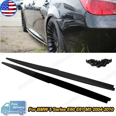 2xSide Skirts Extension MP Style For BMW E60 E61 5-Series M5 2004-10 Gloss Black Foto 1 de 4