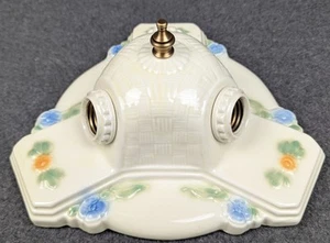 Porcelain PORCELIER Basketweave 3-Bulb Ceiling Fixture: Art Deco & MCM, Restored - Picture 1 of 9