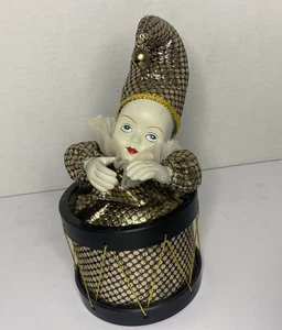 Musical Harlequin Clown In Drum Black/Gold - works - Picture 1 of 2