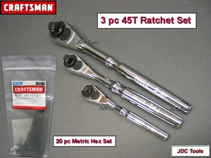 CRAFTSMAN HAND TOOLS 3pc 1/4 3/8 1/2 FULL POLISH Ratchet socket wrench set - Picture 1 of 9