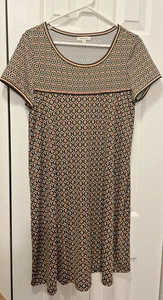 Max Studio Flare Geometric Print Short Sleeve Midi Dress Size Large - Picture 1 of 9