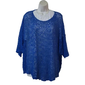 Ikat Women’s Open Knit Poncho Pillow Royal Blue One Size Lightweight Boho New - Picture 1 of 5