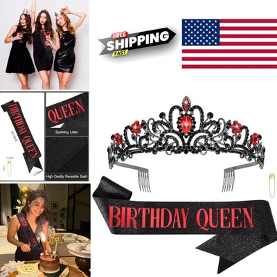 Faja de Cumpleaños para Mujer Negro y Rojo Brillo Faja y Tiara Set para Celebración Foto 1 de 4