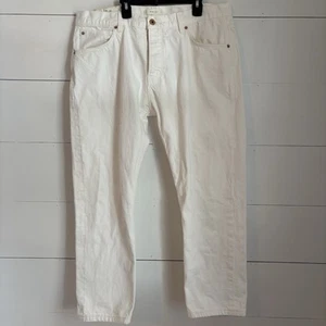 Pantalones de mezclilla Billy Reid para hombre talla 38x27 blancos con botones corte ajustado ribete de algodón EE. UU. - Imagen 1 de 11