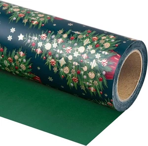 WRAPAHOLIC Reversible Green Christmas Tree Wrapping Paper 17" x 33ft Holiday Par - Picture 1 of 7