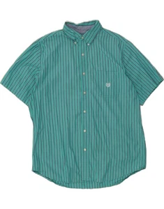 CHAPS Mens Short Sleeve Shirt XL Turquoise Striped Cotton DS03 - Picture 1 of 3