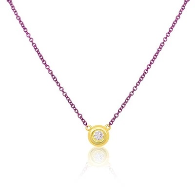 Meira T 14k Yellow Gold Bezel Diamond Electric Purple Chain Necklace - Image 1 of 4