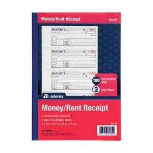 Adams Money Rent Receipt Books 11x7.5 3 Part Carbonless 100 Sets White Pink - Picture 1 of 7