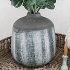 Grey Stripe Heavy Terracotta Stone Vase Matte Finish And Scratch Effect 21cm