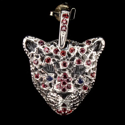 925 Sterling Silver Pendant Sapphire Round Tiger Gemstone Jewelry - Image 1 of 4