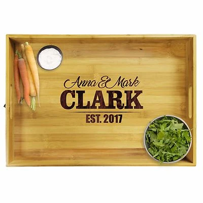 Premium Custom Engraved Wood Bamboo Serving Tray - Personalized Wedding Gift - Image 1 of 4