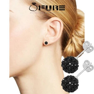 Sparkle Surgical Steel Round Shambala Austian Crystal Ball Stud Earrings Black - Picture 1 of 6