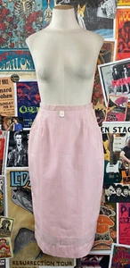 Vtg 60s Womens Pink Fritzi California Gingham Plaid High Waist 25" Pencil Skirt - Picture 1 of 10