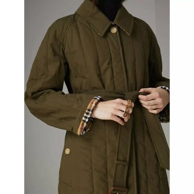 Nuevo Abrigo Coche Burberry Verde Militar Mujer STARCROSS Largo Acolchado Cuadros 8US/L Foto 1 de 4