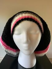 Handmade Crochet Slouch Hat Rasta Unisex Knit S/M Black Pink Grey White USA Made
