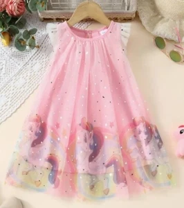 Traumhaft: 3D Einhorn Sommer Kleid Glitzer Tüll-Rockteil Gr.104/110 - Bild 1 von 5