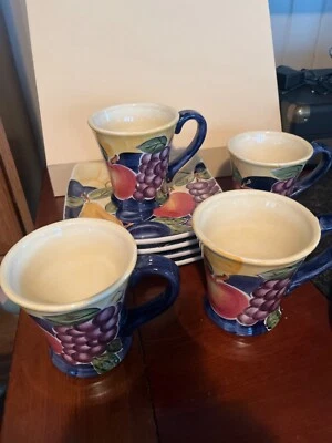 DI FRUTTO 8 1/2 IN SALAD PLATES & 4 LARGE COFFEE MUGS BY TABLETOPS UNLIMITED - Image 1 of 4