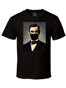 NW MEN'S PRINTED ABRAHAM LINCOLN MASK HUMOR MMA HIPSTER MMA FUNNY TEE T-SHIRTS - Picture 1 of 14