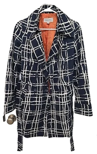 Merona Womens Jacket Adult Small Blue White Plaid-Like Long Coat With Belt - Picture 1 of 9