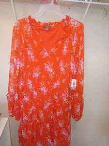 Vince Camuto Womens Orange/pink Floral Tiered Dress Lined Size Xl New With Tags - Picture 1 of 7