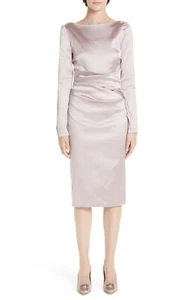 Talbot Runhof rosa Schleife Rücken Rüschen gerafft Herzogin Satin Etui-Kleid 44 = 14 US - Bild 1 von 5