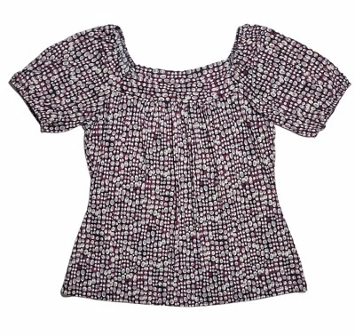 AB Studio Top Short Sleeve Square Neck Polka Dot Purple Womens XL - Image 1 of 4