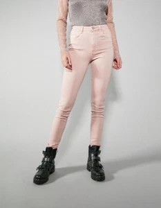 Ladies Light Pink High Waist Skinny Pant Twill Super Spandex Jeans Trouser - Picture 1 of 8
